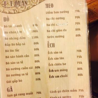 Thực đơn- Quán Ăn Quán Nhậu T - T - An Vĩnh