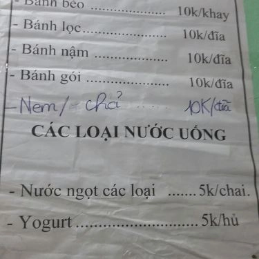 Thực đơn- Quán Ăn Quán Nhiên - Các Món Bánh Huế