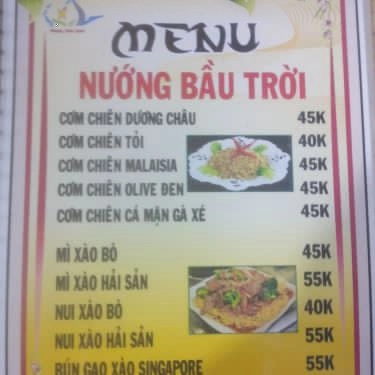 Thực đơn- Quán Ăn Quán Nướng Bầu Trời
