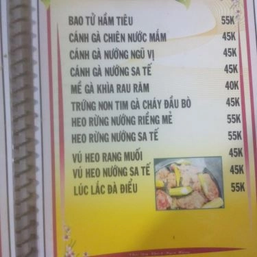 Thực đơn- Quán Ăn Quán Nướng Bầu Trời