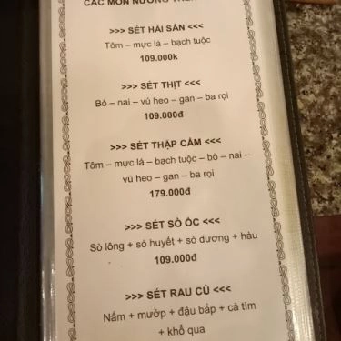 Thực đơn- Quán Ăn Quán Nướng Ngói Đá A Cường - Đỗ Xuân Hợp