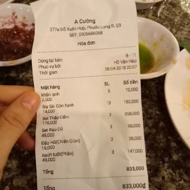 Thực đơn- Quán Ăn Quán Nướng Ngói Đá A Cường - Đỗ Xuân Hợp