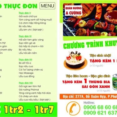Thực đơn- Quán Ăn Quán Nướng Ngói Đá A Cường - Đỗ Xuân Hợp