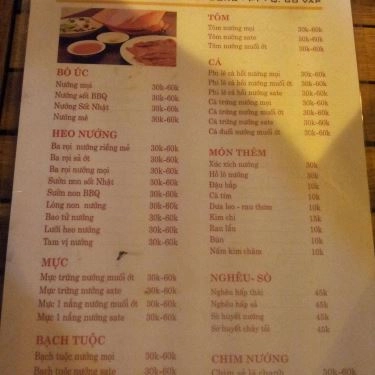 Thực đơn- Quán Ăn Quán Nướng - Phạm Văn Đồng