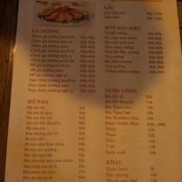 Thực đơn- Quán Ăn Quán Nướng - Phạm Văn Đồng