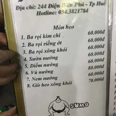 Thực đơn- Quán Ăn Quán Nướng Sumo
