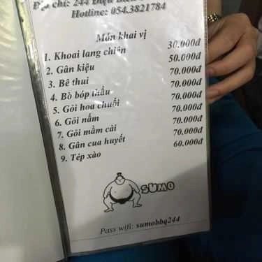 Thực đơn- Quán Ăn Quán Nướng Sumo
