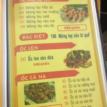 Thực đơn- Quán Ăn Quán Ốc 399 - Tây Thạnh