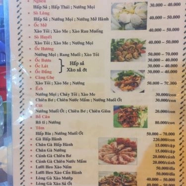Thực đơn- Quán Ăn Quán Ốc Cu Bin