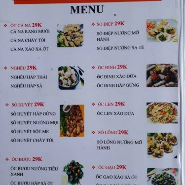 Thực đơn- Quán Ăn Quán Ốc Đảo - Đường D9