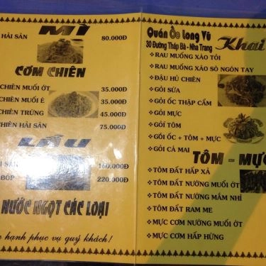 Thực đơn- Quán Ăn Quán Long Vũ - Các Loại Ốc