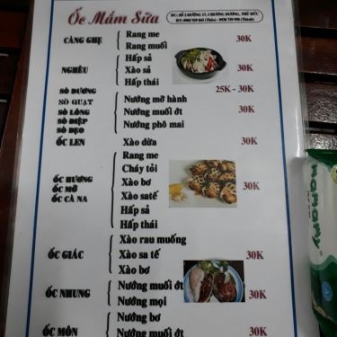Thực đơn- Quán Ăn Quán Ốc Mắm Sữa