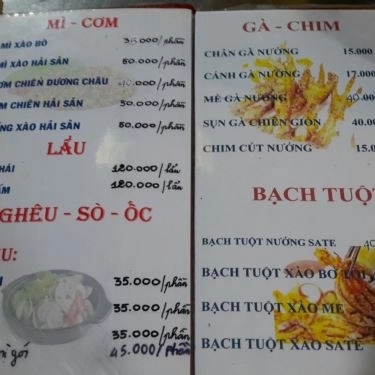 Thực đơn- Quán Ăn Quán Ốc Nướng
