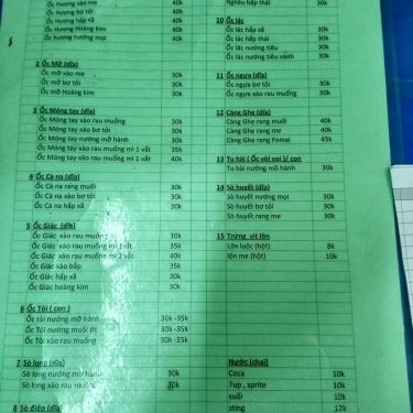Thực đơn- Quán Ăn Quán Ốc Pồ