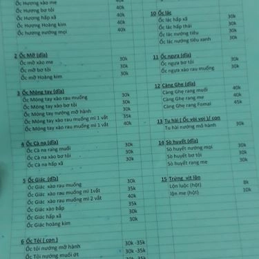 Thực đơn- Quán Ăn Quán Ốc Pồ
