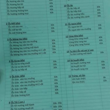 Thực đơn- Quán Ăn Quán Ốc Pồ