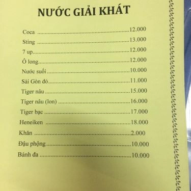 Thực đơn- Quán Ăn Quán Ốc Sunny