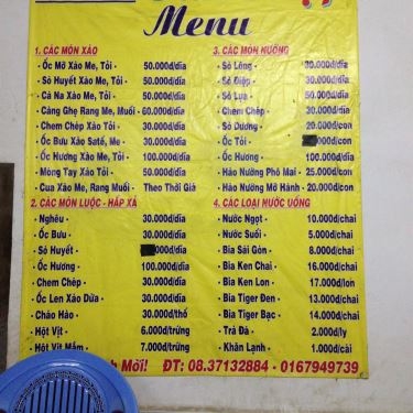 Thực đơn- Quán Ăn Ốc Tân Hiệp