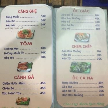 Thực đơn- Quán Ăn Quán Ốc Thương