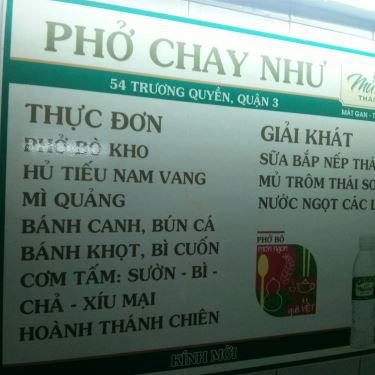 Thực đơn- Quán Ăn Quán Phở Chay Như - Trương Quyền