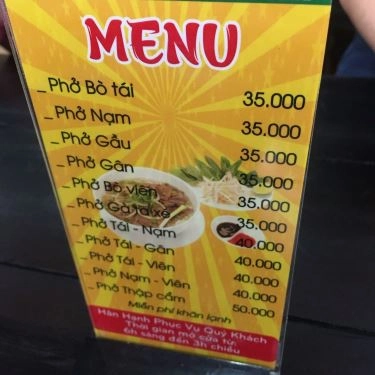 Thực đơn- Quán Ăn Phở Nam