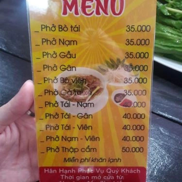 Thực đơn- Quán Ăn Phở Nam