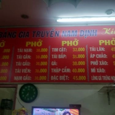Thực đơn- Quán Ăn Phở Bằng - Phở Gia Truyền