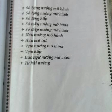 Thực đơn- Quán Ăn Hải Sản Phương - Nguyễn Tất Thành