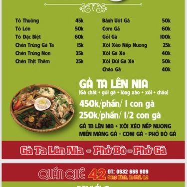 Thực đơn- Quán Ăn Quán Quê - Gà Lê Nia