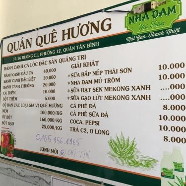 Thực đơn- Quán Ăn Quán Quê Hương - Bánh Canh Cá Lóc Quảng Trị