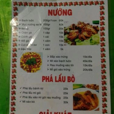 Thực đơn- Quán Ăn Sáu Li - Phá Lấu & Các Món Nướng