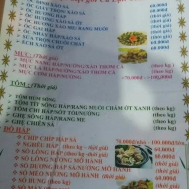 Thực đơn- Quán Ăn Sáu Lương - Gỏi Cá & Hải Sản Tươi Sống