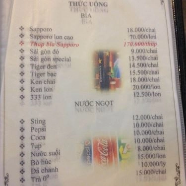 Thực đơn- Quán Ăn Quán Sen 2 - Hải Sản & Nướng Tại Bàn