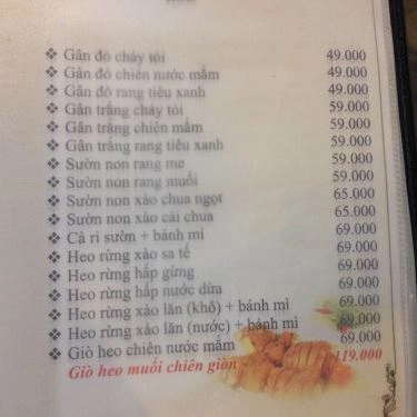 Thực đơn- Quán Ăn Quán Sen 2 - Hải Sản & Nướng Tại Bàn