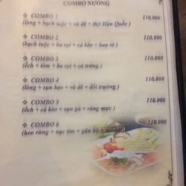 Thực đơn- Quán Ăn Quán Sen 2 - Hải Sản & Nướng Tại Bàn