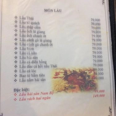 Thực đơn- Quán Ăn Quán Sen 2 - Hải Sản & Nướng Tại Bàn
