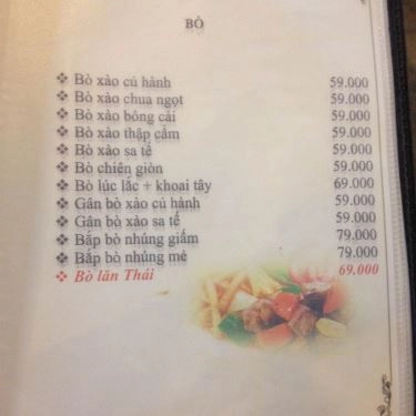 Thực đơn- Quán Ăn Quán Sen 2 - Hải Sản & Nướng Tại Bàn