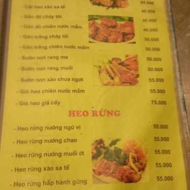 Thực đơn- Quán Ăn Quán Sen - Nhậu Bình Dân