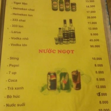 Thực đơn- Quán Ăn Quán Sen - Nhậu Bình Dân