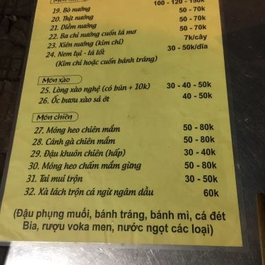 Thực đơn- Quán Ăn Quán Sinh - Phá Lấu & Lẩu Bò