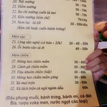 Thực đơn- Quán Ăn Quán Sinh - Phá Lấu & Lẩu Bò