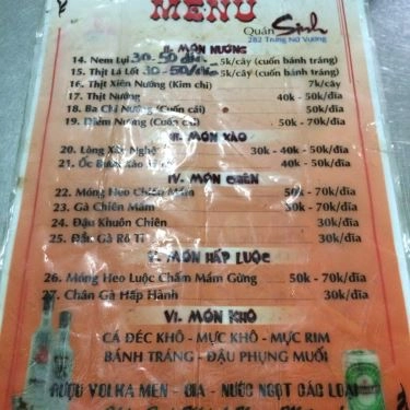 Thực đơn- Quán Ăn Quán Sinh - Phá Lấu & Lẩu Bò
