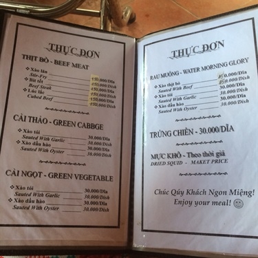 Thực đơn- Quán Ăn Song Ngư Quán - Thạnh Thới