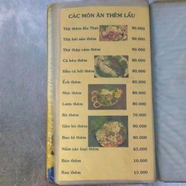 Thực đơn- Quán Tân Hồ - Quán Ăn Gia Đình