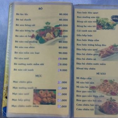 Thực đơn- Quán Tân Hồ - Quán Ăn Gia Đình