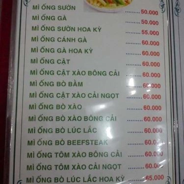 Thực đơn- Quán Ăn Quán Tân Lạc Viên