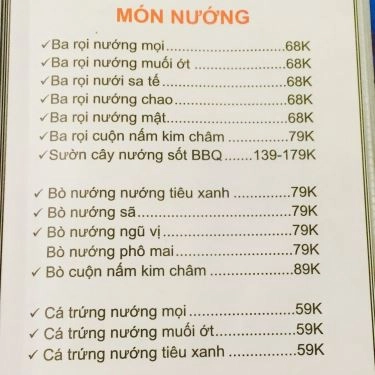 Thực đơn- Quán Ăn Quán Tèo - Món Lẩu & Nướng