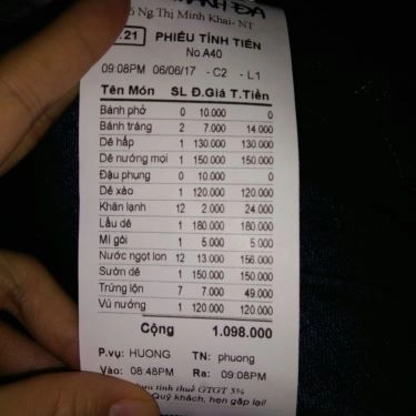 Thực đơn- Quán Ăn Quán Thanh Đa - Lẩu Dê