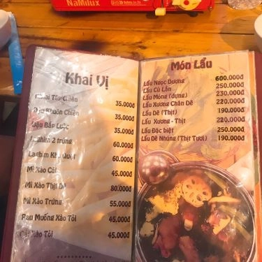 Thực đơn- Quán Ăn Quán Thanh Đa - Lẩu Dê