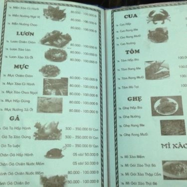 Thực đơn- Quán Ăn Quán Thanh Hoan - Bê Thui Bình Thuận
